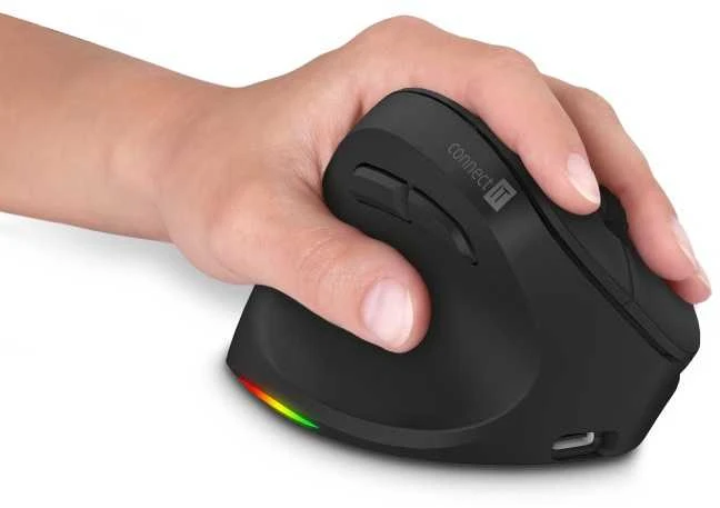 Connect It PRIJUNK SVEIKATAI Debesuota Kairė vertikali pelė kairiarankiams, juodas