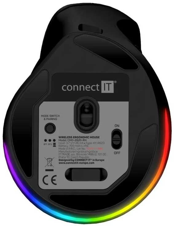 Connect It PRIJUNK SVEIKATAI Debesuota Kairė vertikali pelė kairiarankiams, juodas