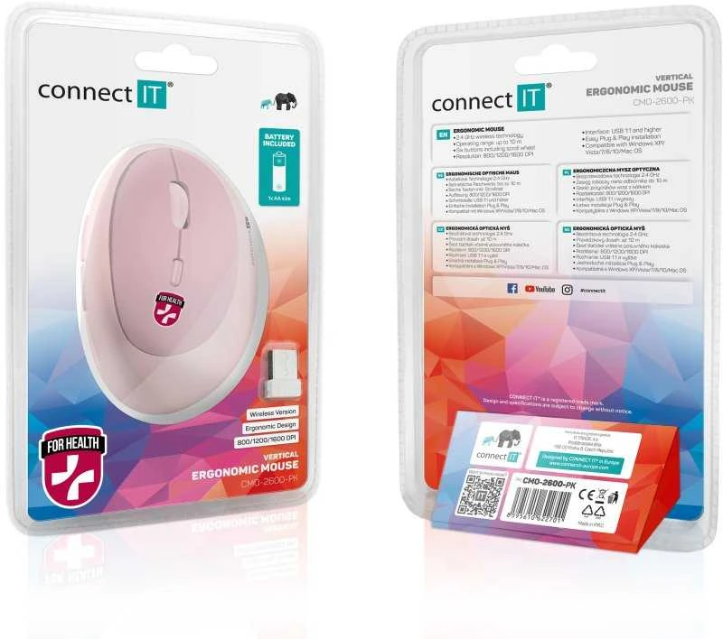 Pelė Connect IT CONNECT IT FOR HEALTH LADIES Rožinis Belaidė pelė pionowa ergonomiczna rožinė