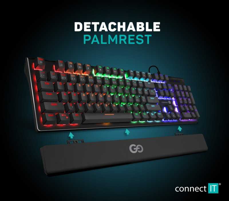 CONNECT IT GG klaviatūra, žaidimų klaviatūra, mechaninė, laidinė, CZ/SK, juoda