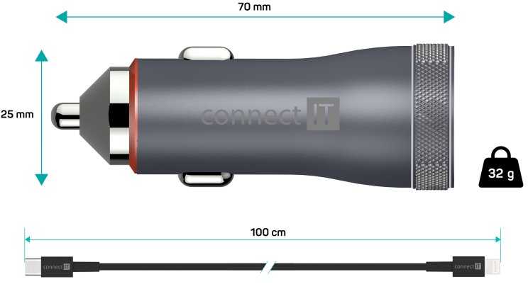 CONNECT IT InCarz DUPLEX nabíječka do auta pilka