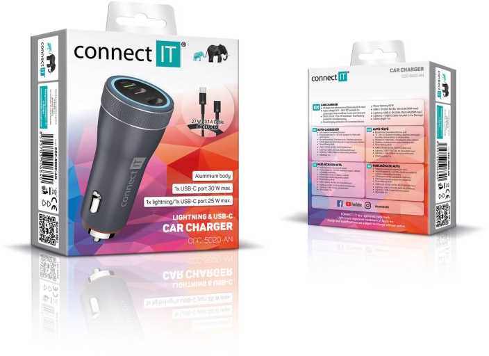 CONNECT IT InCarz DUPLEX nabíječka do auta pilka