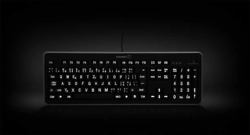 CONNECT IT CI-71 klaviatūra su LED apšvietimu ir DIDELIU šriftu, USB