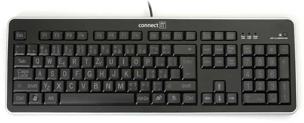 CONNECT IT CI-71 klaviatūra su LED apšvietimu ir DIDELIU šriftu, USB
