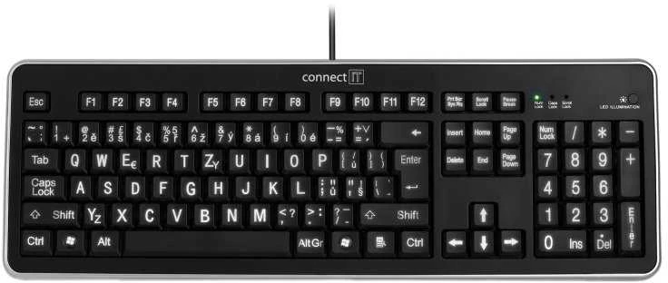 CONNECT IT CI-71 klaviatūra su LED apšvietimu ir DIDELIU šriftu, USB