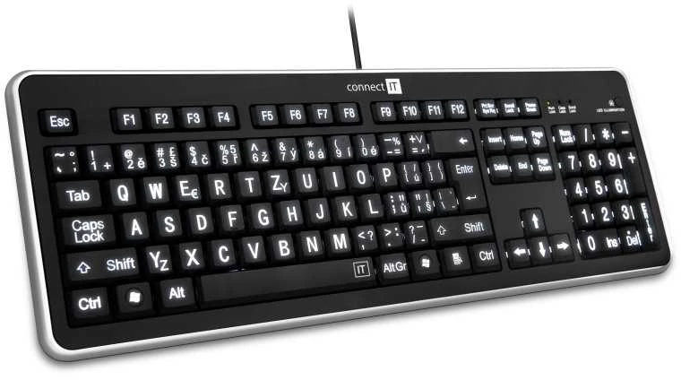 CONNECT IT CI-71 klaviatūra su LED apšvietimu ir DIDELIU šriftu, USB