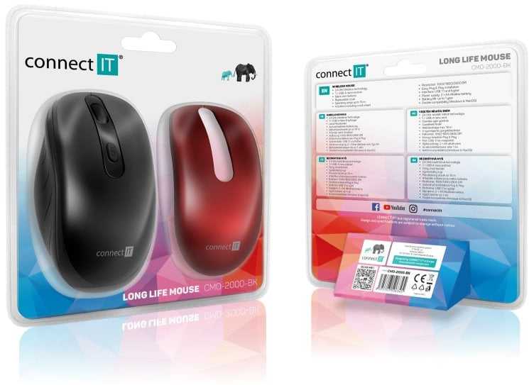 Pelė Connect IT CONNECT IT LONG LIFE bezdrátová tichá pelė, USB, (+ 2x AA baterie zdarma), juoda