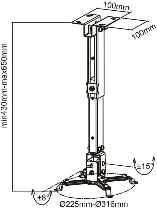 Connect IT CONNECT IT projektoriaus laikiklis Prie lubų projektoriaus laikiklis P2 43-65cm, pakreipimas (± 30°, maks. 20kg) - CI-24