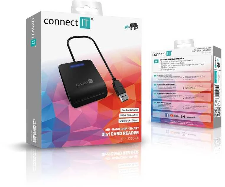 CONNECT IT USB eID ir lustinių kortelių skaitytuvas, juodas