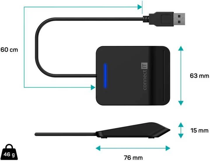 CONNECT IT USB eID ir lustinių kortelių skaitytuvas, juodas