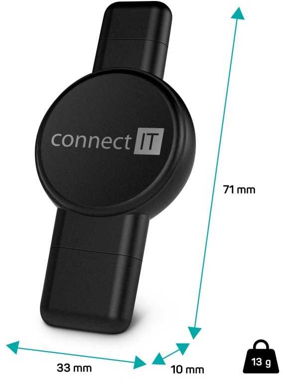 „CONNECT IT WatchTravelCharge“ belaidis įkroviklis, skirtas „Apple“ ir „Samsung Watch“, juodas