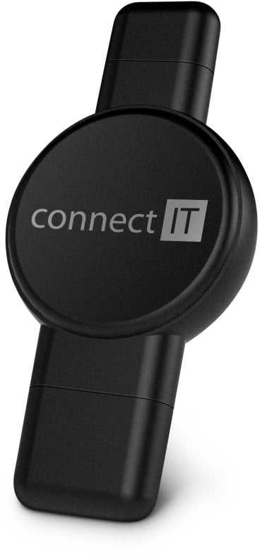 „CONNECT IT WatchTravelCharge“ belaidis įkroviklis, skirtas „Apple“ ir „Samsung Watch“, juodas