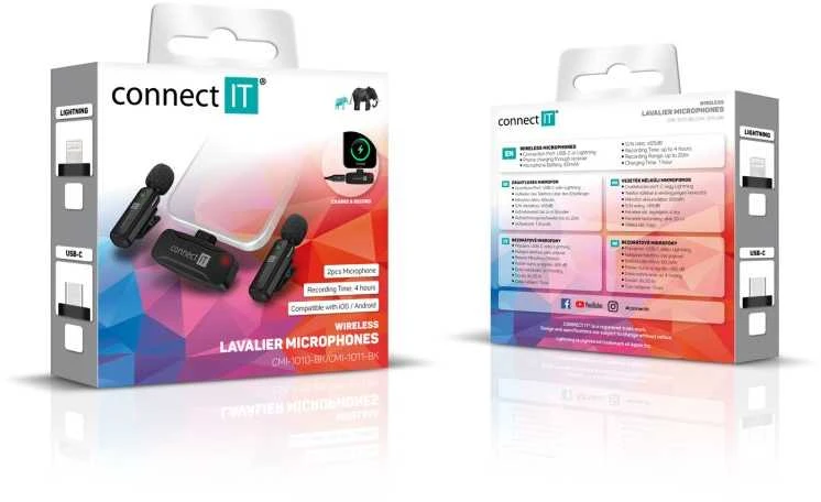 Mikrofonas Connect IT CONNECT IT Mikrofonas ClipMic 2x belaidis prisegamas mikrofonas su imtuvu ir „Lightning“ jungtimi