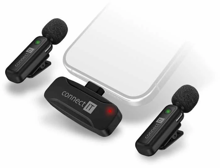 Mikrofonas Connect IT CONNECT IT Mikrofonas ClipMic 2x belaidis prisegamas mikrofonas su imtuvu ir „Lightning“ jungtimi