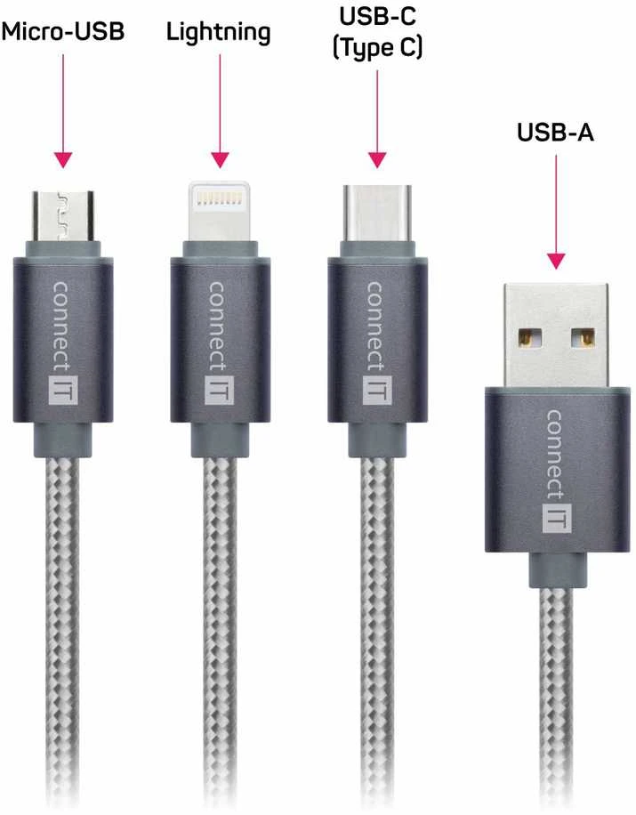 Kabelis USB Connect IT USB-A – žaibiškas 1,2 m pilkas (CI-1229)