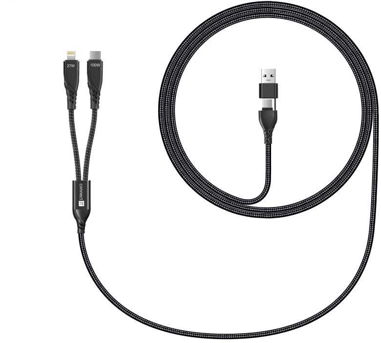 USB Connect IT laidas CONNECT IT 4w1 USB-C/USB Lightning/USB-C 1.25m juodas laidinis laidas