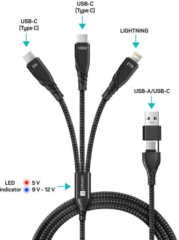 Kabelis USB Connect IT USB-C - Lightning 1.25 m Juodas (CCA-2320-BK)