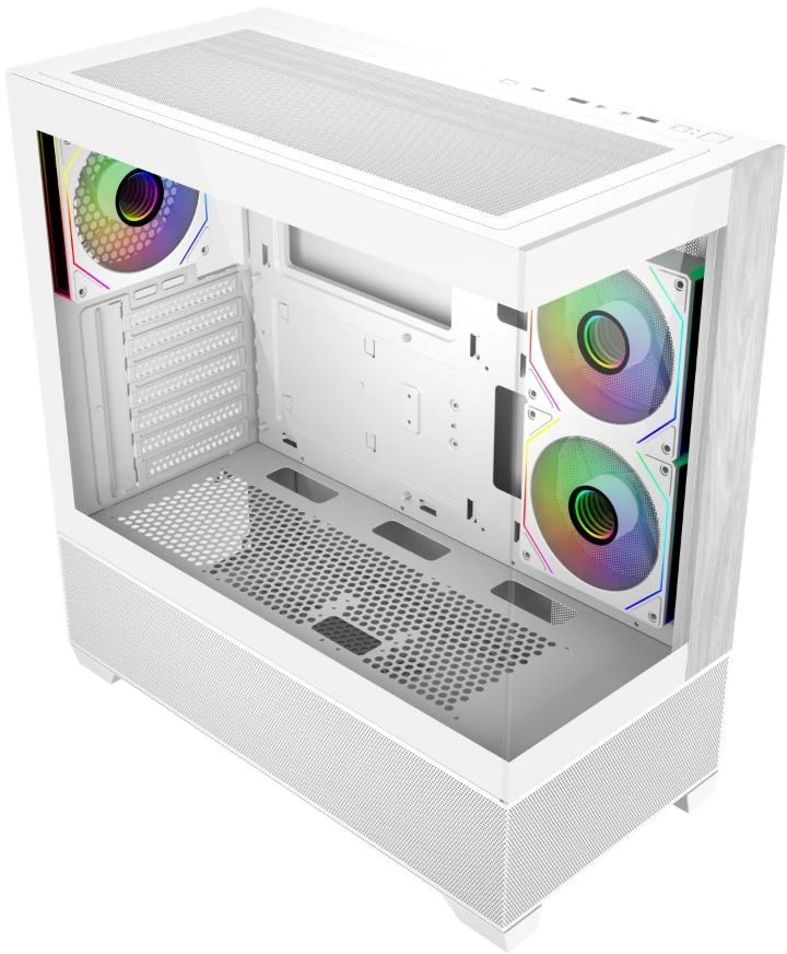 „Cooler Master Elite 690 Wood“, ATX, permatomas šoninis skydelis, 3x 120 mm ARGB ventiliatoriai, baltas