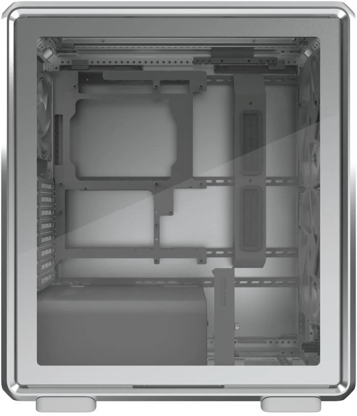 „Cooler Master“ korpusas „MasterFrame 500 Mesh“ sidabrinis, permatomas šoninis skydelis, ATX, 2x 200 mm ventiliatoriai, 1x 120 mm ventiliatorius, pilkas