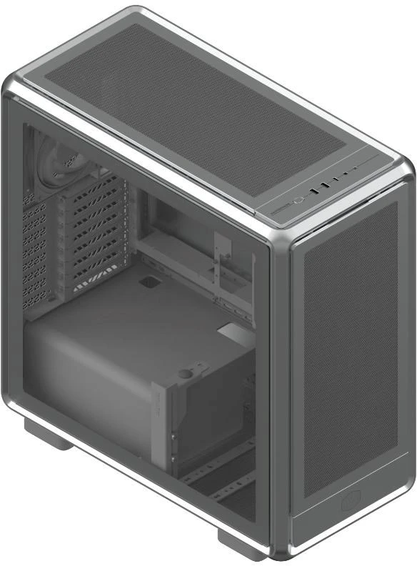 „Budowa Cooler Master MasterFrame 600 ARGB sidabrinė“ (MF600M-SGNN-S01)