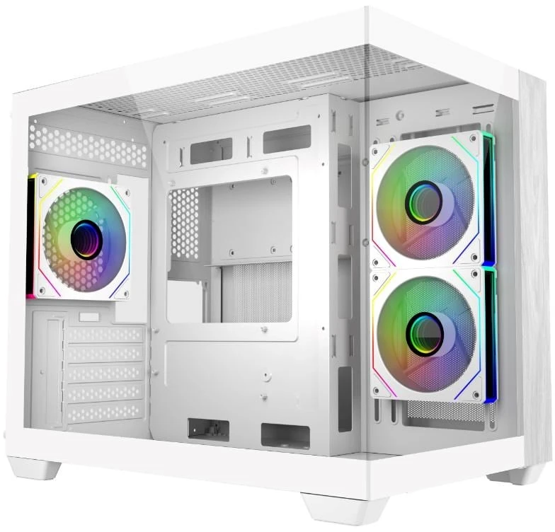 „Cooler Master Elite 481 Wood“, ATX, permatomas šoninis skydelis, 3x 120 mm ARGB ventiliatoriai, baltas