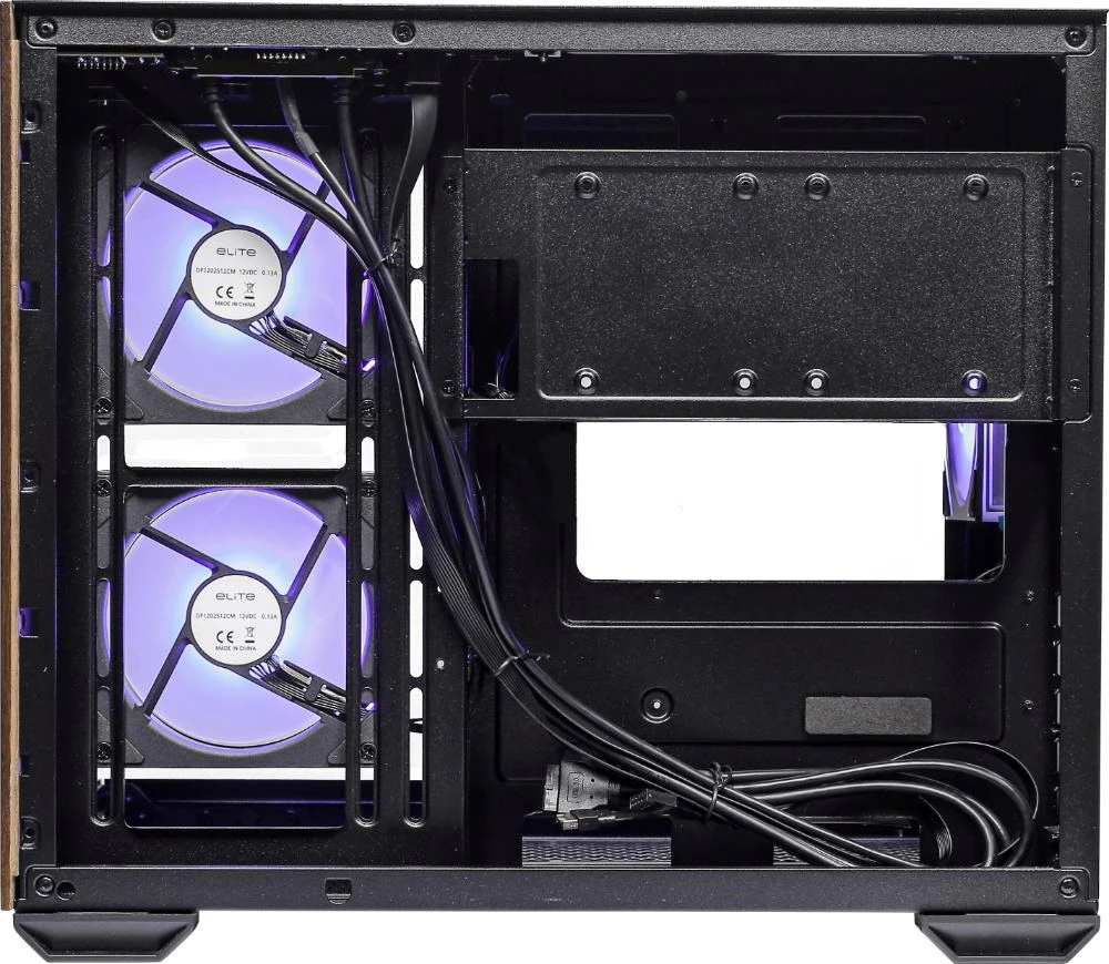 „Cooler Master Elite 481 Wood“, bokšto formos korpusas - juodas/medinis, grūdintas stiklas x 2