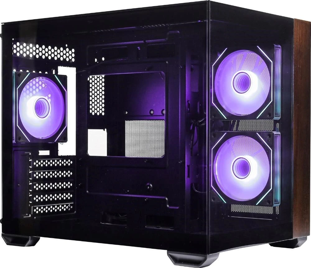 „Cooler Master Elite 481 Wood“, bokšto formos korpusas - juodas/medinis, grūdintas stiklas x 2