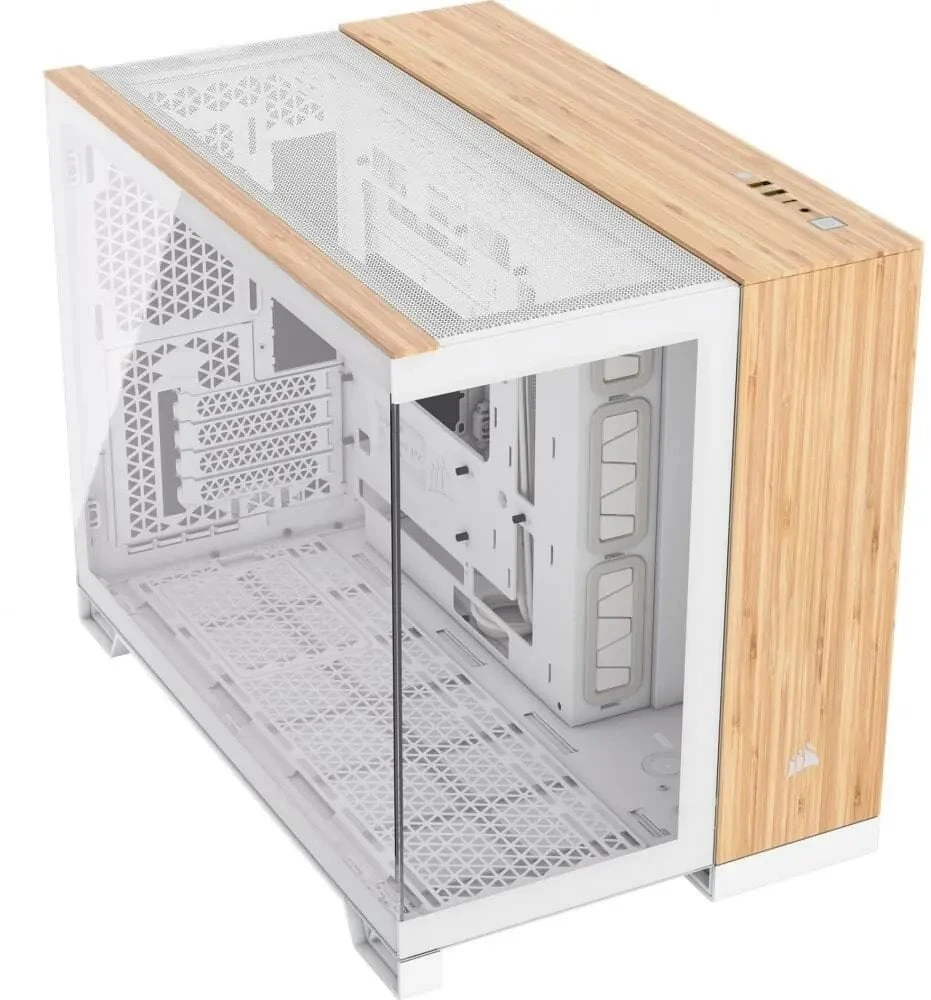 Corsair 2500X Micro-ATX kompiuterio korpusas, Tempered Glass - baltos spalvos/bamboo wood