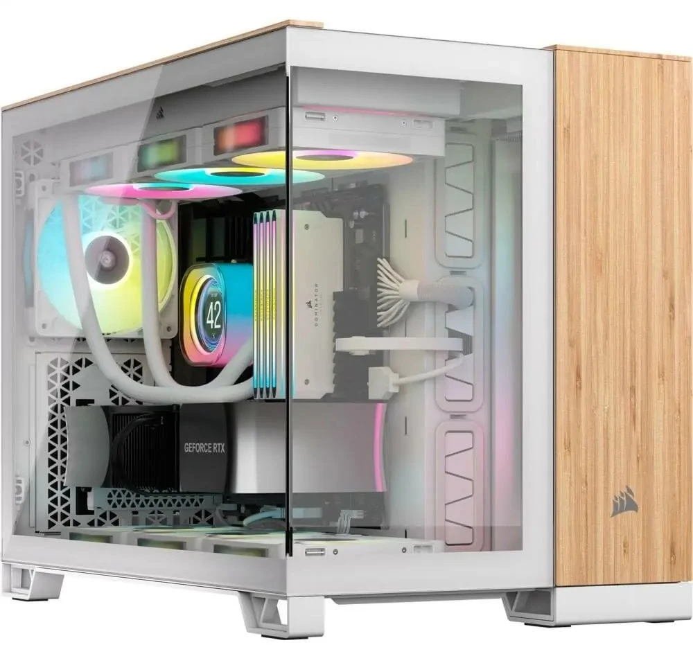 Corsair 2500X Micro-ATX kompiuterio korpusas, Tempered Glass - baltos spalvos/bamboo wood