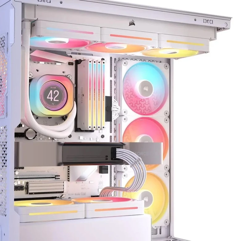 „Corsair 3500X LX-R“ kompiuterio korpusas, vidutinio dydžio bokštas, E-ATX, RGB, grūdintas stiklas · baltas