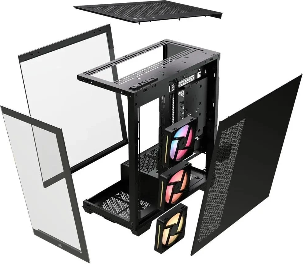 „Corsair 3500X LX-R“ kompiuterio korpusas, vidutinio dydžio bokštas, E-ATX, RGB, grūdintas stiklas – juodas