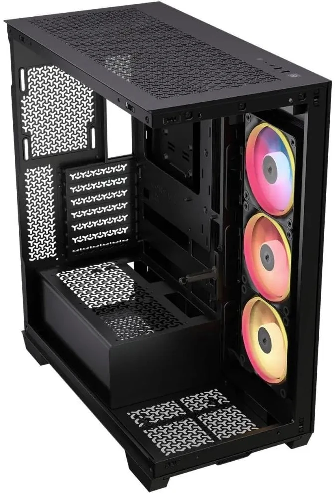„Corsair 3500X LX-R“ kompiuterio korpusas, vidutinio dydžio bokštas, E-ATX, RGB, grūdintas stiklas – juodas