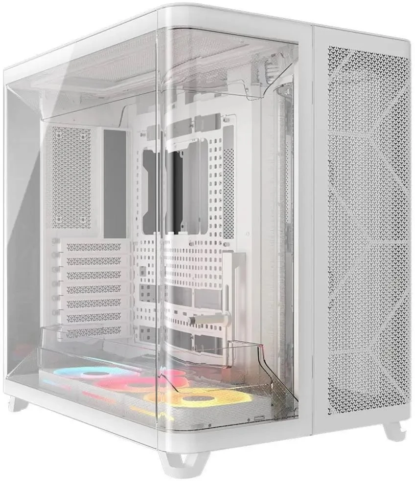 „Corsair AIR 5400 LX-R LINK“ kompiuterio korpusas, vidutinio dydžio bokštas, grūdintas stiklas, RGB®, komplekte yra 3 x 120 mm ventiliatoriai, baltas