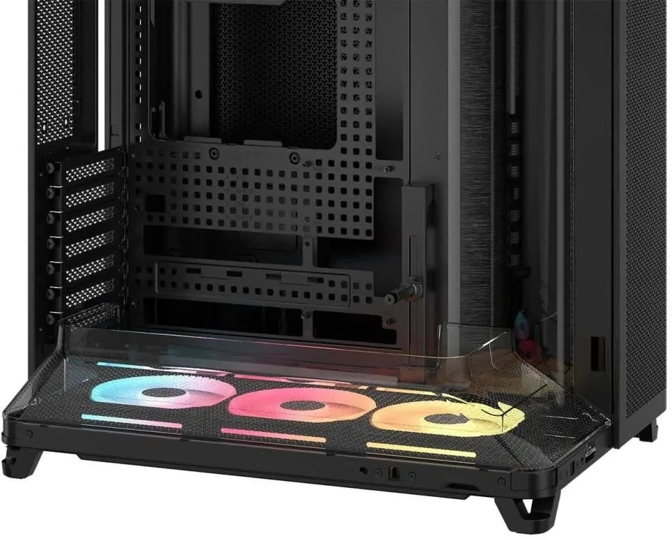 „Corsair AIR 5400 LX-R LINK“ kompiuterio korpusas, vidutinio dydžio bokštas, grūdintas stiklas, RGB ir juodas, komplekte yra 3 x 120 mm ventiliatoriai