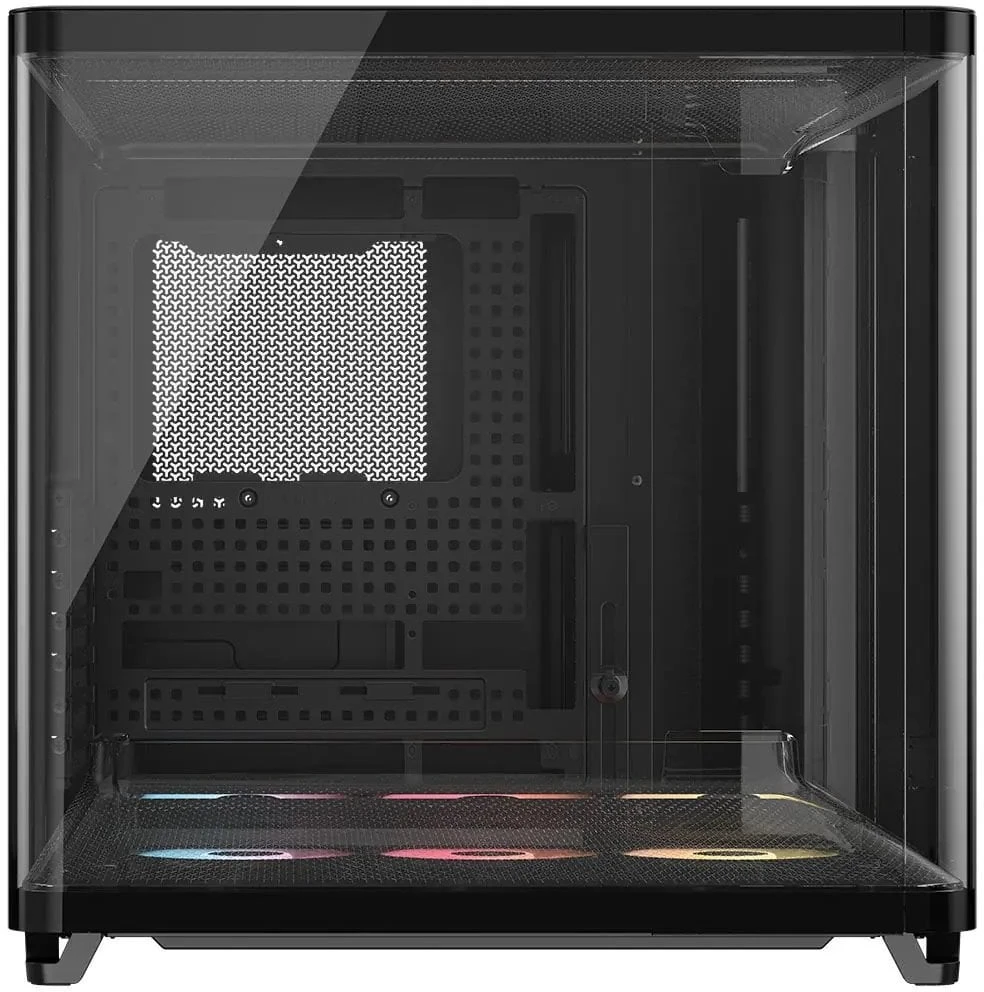 „Corsair AIR 5400 RS-R ARGB“ korpusas, vidutinio dydžio bokštas, grūdintas stiklas, RGB ir juodas, komplekte yra 3 x 120 mm ventiliatoriai