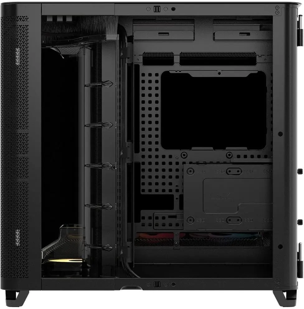 „Corsair AIR 5400 RS-R ARGB“ korpusas, vidutinio dydžio bokštas, grūdintas stiklas, RGB ir juodas, komplekte yra 3 x 120 mm ventiliatoriai
