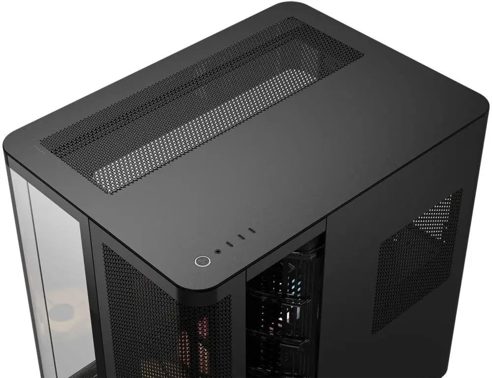 „Corsair AIR 5400 RS-R ARGB“ korpusas, vidutinio dydžio bokštas, grūdintas stiklas, RGB ir juodas, komplekte yra 3 x 120 mm ventiliatoriai