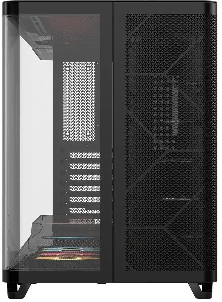 „Corsair AIR 5400 RS-R ARGB“ korpusas, vidutinio dydžio bokštas, grūdintas stiklas, RGB ir juodas, komplekte yra 3 x 120 mm ventiliatoriai