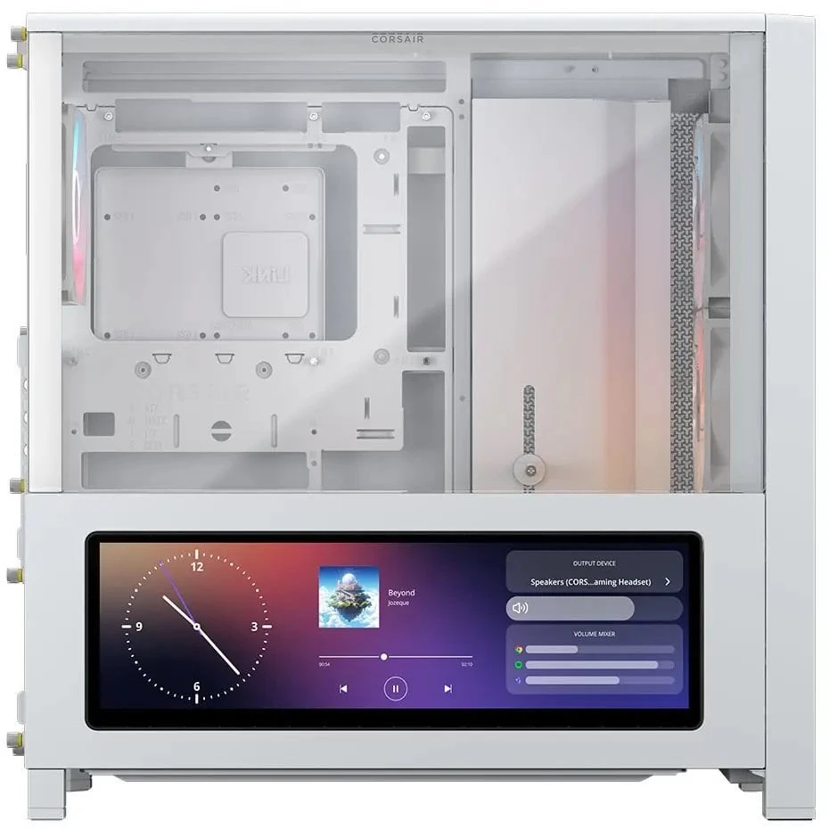 „Corsair FRAME 4000D LCD RS“ kompiuterio korpusas, „Midi-Tower“, ATX, ARGB, grūdintas stiklas – Baltas