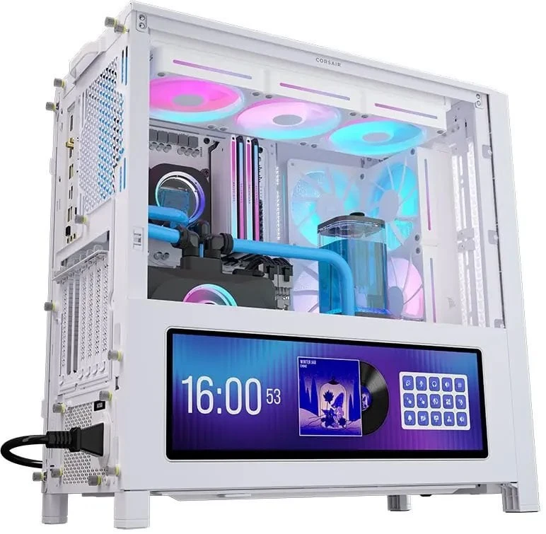 „Corsair FRAME 4000D LCD RS“ kompiuterio korpusas, „Midi-Tower“, ATX, ARGB, grūdintas stiklas – Baltas