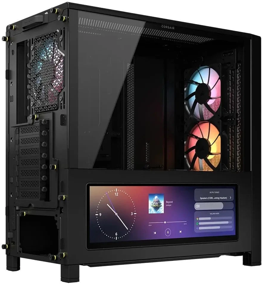 CORSAIR FRAME 4000D LCD RS kompiuterio korpusas, vidutinio dydžio bokštas, ATX, ARGB, grūdintas stiklas – Juodas