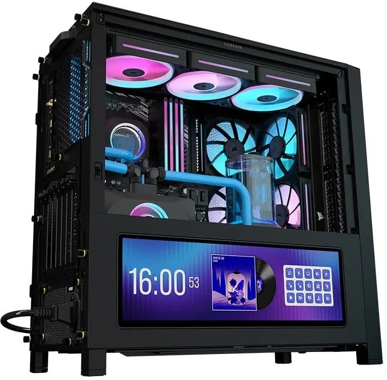 CORSAIR FRAME 4000D LCD RS kompiuterio korpusas, vidutinio dydžio bokštas, ATX, ARGB, grūdintas stiklas – Juodas