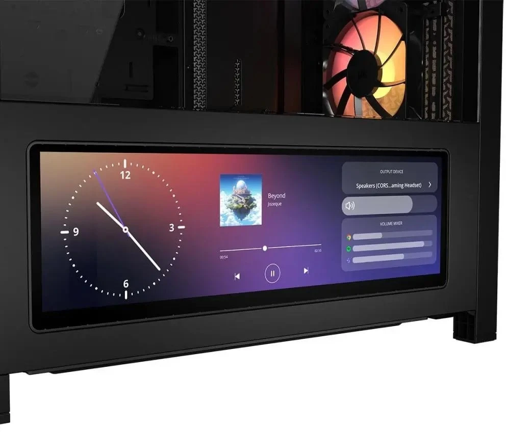 CORSAIR FRAME 4000D LCD RS kompiuterio korpusas, vidutinio dydžio bokštas, ATX, ARGB, grūdintas stiklas – Juodas