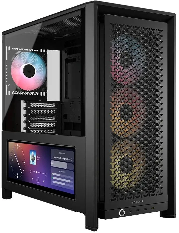 CORSAIR FRAME 4000D LCD RS kompiuterio korpusas, vidutinio dydžio bokštas, ATX, ARGB, grūdintas stiklas – Juodas