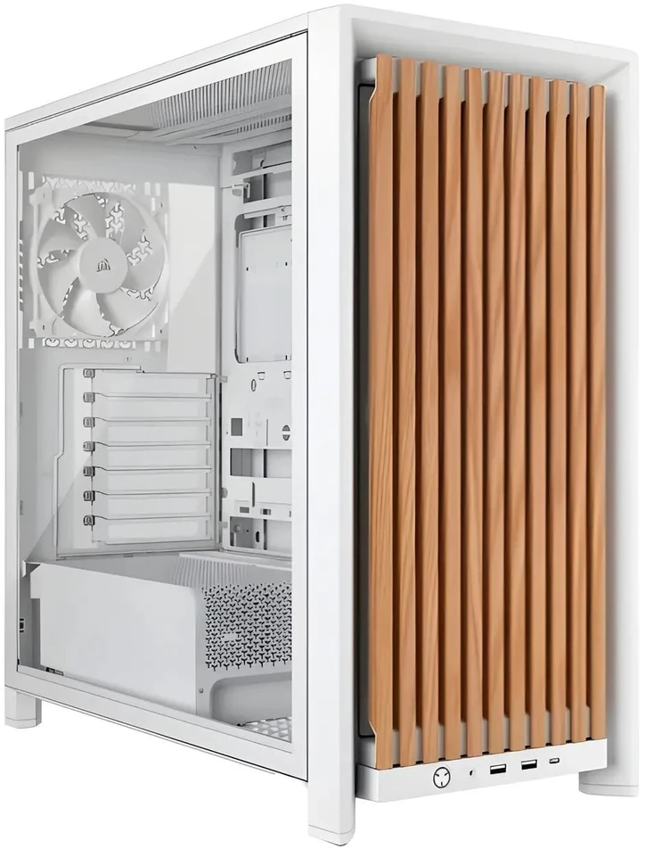 „Corsair FRAME 4000D RS“ medinis kompiuterio korpusas, „Midi-Tower“, E-ATX, medinis, baltas