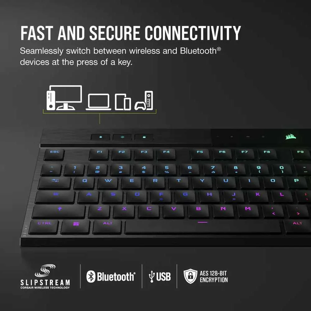 CORSAIR K100 RGB AIR Wireless Ultra-Thin Mechaninė klaviatūra žaidimams RGB LED pašvietimas CHERRY ULP Tactile Juodas