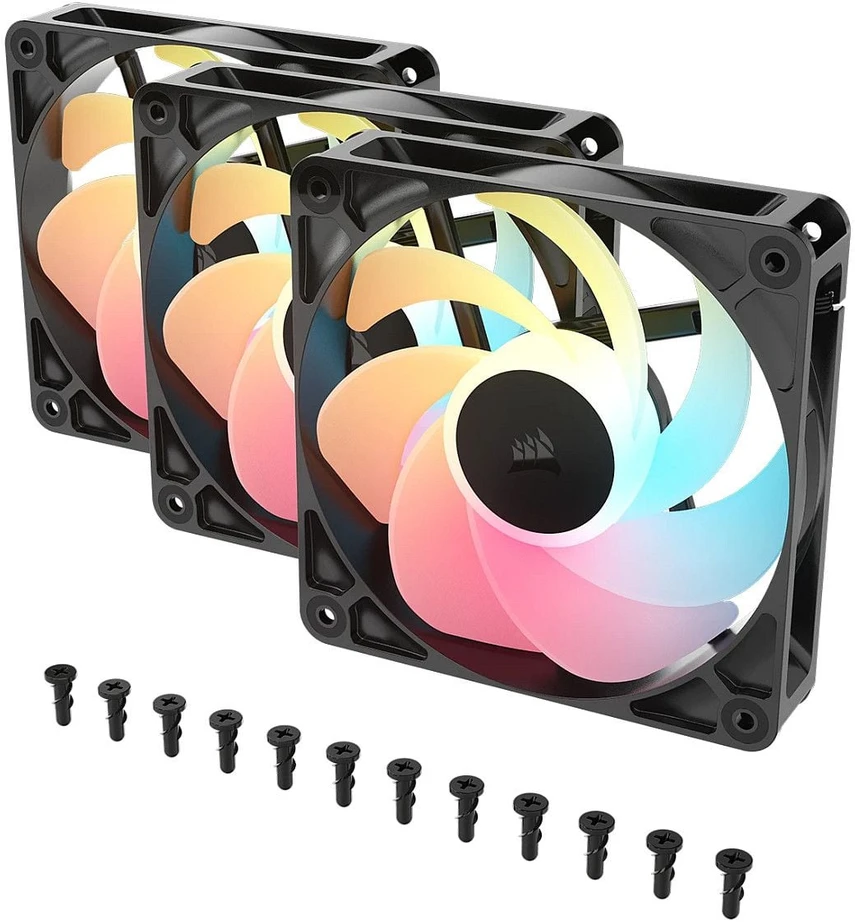 „Corsair RS“ serijos RS120-R ARGB PWM ventiliatorius, 3 vnt. pakuotėje, 120 mm, juodas