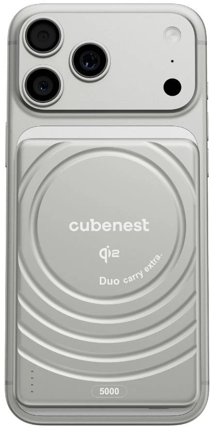 „Cubenest Qi2“ magnetinė belaidė išorinė baterija „SlimDual 5000 mAh SQ1B3D“ – sidabrinė