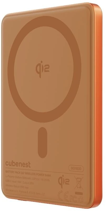 „Cubenest Qi2“ magnetinė belaidė išorinė baterija „SlimDual 5000 mAh SQ1B3D“ – oranžinė