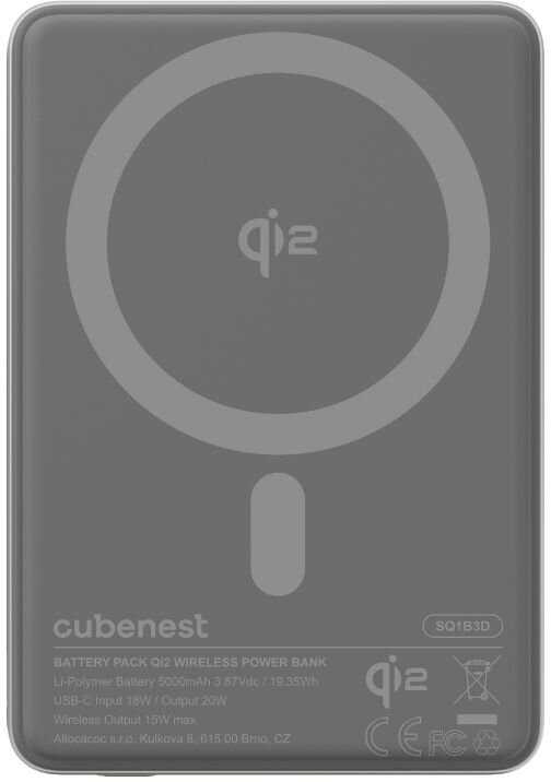 „Cubenest Qi2“ magnetinė belaidė išorinė baterija „SlimDual 5000 mAh SQ1B3D“ – sidabrinė